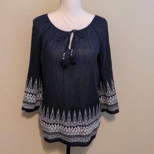 Blue top with white accents. Small.